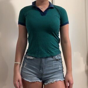 striped polo green blue